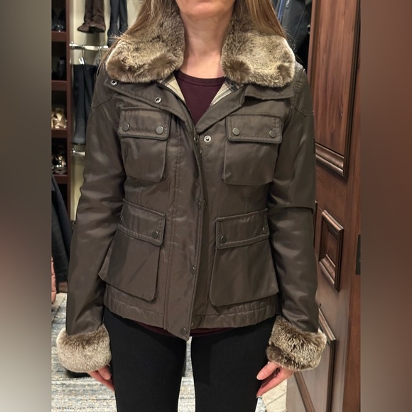 BELSTAFF GOLD LABEL Ladies Women’s 42 Small Brown Jacket Fur Collar Cuffs - Picture 2 of 16